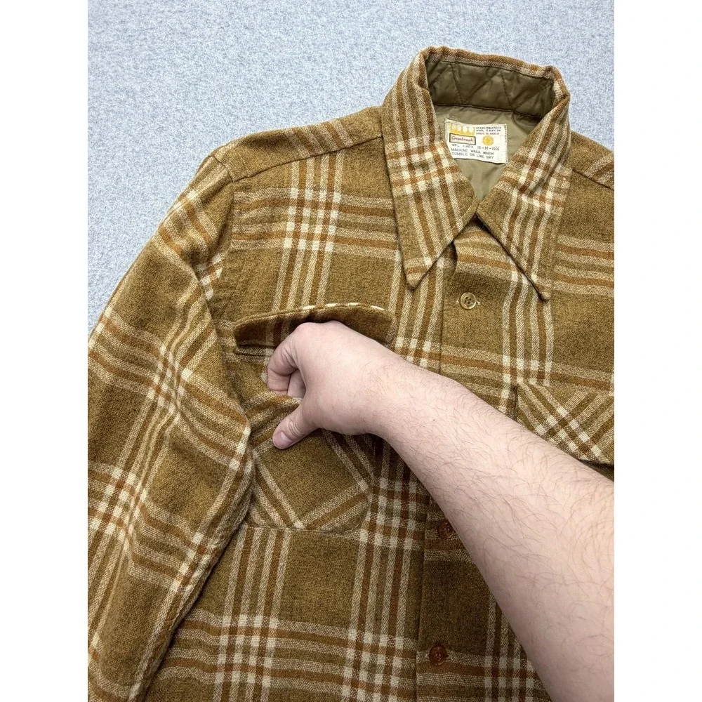 Vintage Cranbrook‎ Jacket Mens Medium Brown Plaid Wool Quilted Lined Workwear